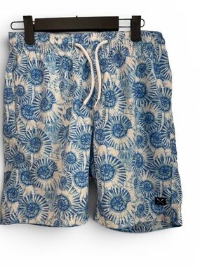 MBX Premium Goods Men's Swim Trunks Blue Nautical Ammonite Shell Print S/P